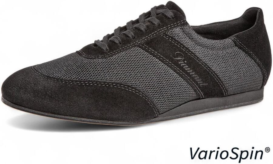 Diamant Sportieve heren danssneaker 192 425 577 V VarioSpin buiten zool Brede pasvorm Suede Ademend mesh Doorlopende zool Dansen binnen en buiten Vetersluiting Latin Ballroom Tango Salsa Bachata Zwart