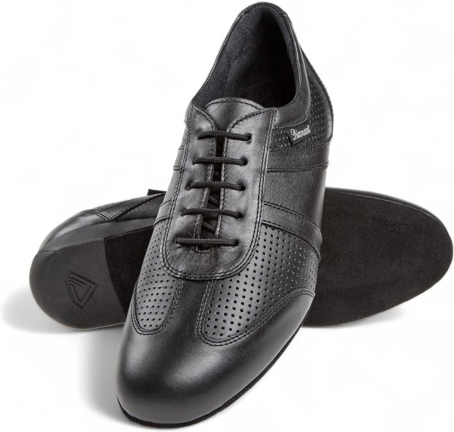 Diamant Stijlvolle latin danssneaker heren 133 225 042 Brede Pasvorm Geperforeerd Leer hak Ballroomsneaker Suede zool Voor bredere voeten Latin Ballroom Tango Salsa Kizomba Bachata Zwart