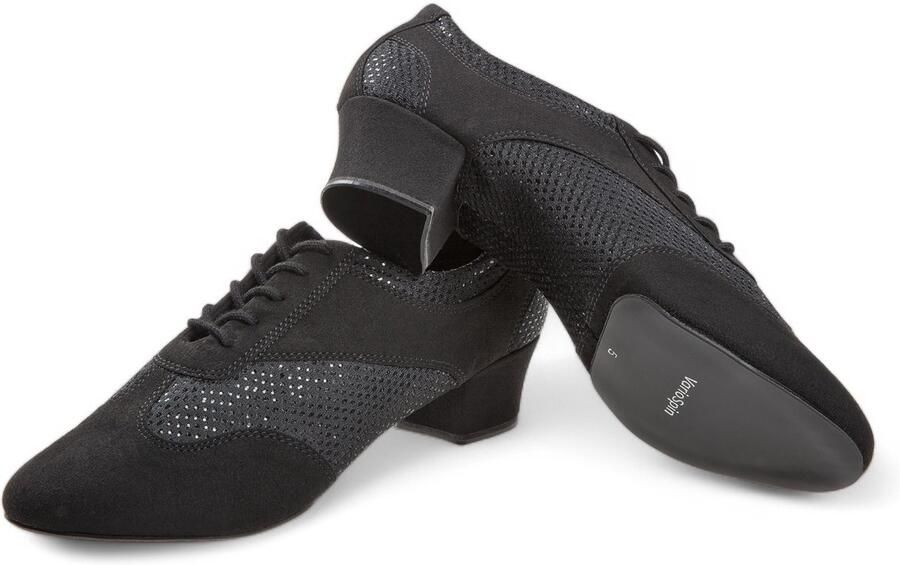 Diamant Teacher dansschoenen 188 234 548 V VarioSpin splitzool Cubaanse hak Stabiel en comfortabe pasvorm Glitterafwerking Extreem flexibel Lichtgewicht Latin Ballroom Tango Bachata Zwart
