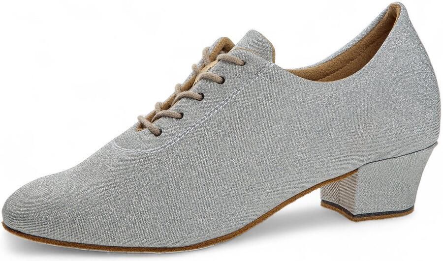 Diamant Trainer Dansschoenen 199 034 002 Zilver Brokat Comfort Voetbed Normaal Breedte Cuban Hak Suède buitenzool Extra stabiliteit Ademende voering 5 gaats vetersluiting Trainingen Latin Zilver