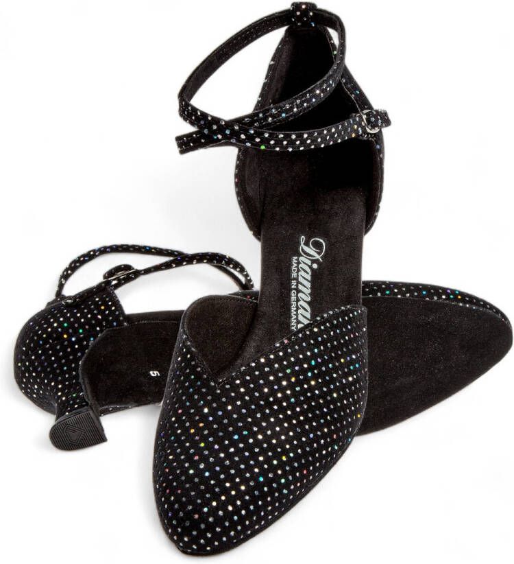 Diamant Gesloten neus dansschoenen 105 068 155 Zwart Hologramprint Hak Hologramprint Flexibele suede zool Gemakkelijke druksluiting Zacht voetbed Stijldansen Ballroom Tango Social Zwart