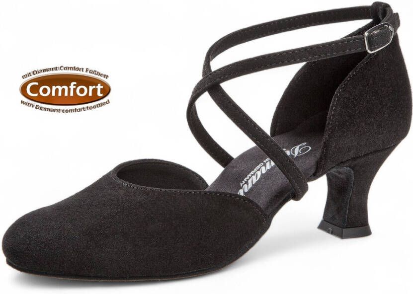 Diamant Gesloten voorkant dansschoenen 048 112 001 Comfort Extra Brede Pasvorm Zwart Suede Hak Extra demping Bredere voeten Hallux valgus Enkelbandjes met druksluiting Suede zool Zwart