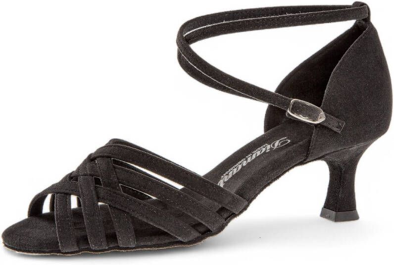 Diamant Latin & Salsa dames dansschoenen 008 077 335 hoge flared hak Enkelbandje met gesp Zwart suede Schokdempend hielkussen Praktische druksluiting Suede zool Latin Tango Salsa Kizomba Bachata Zwart