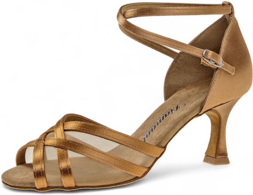 Diamant Open Latin dansschoenen 035 087 Brons Satijn Mesh Ademende vochtabsorberende materiaal Verstelbare gesp Comfortabel Flexibele suede zool Stabiele flared hak Latin Salsa Kizomba Bachata Beige