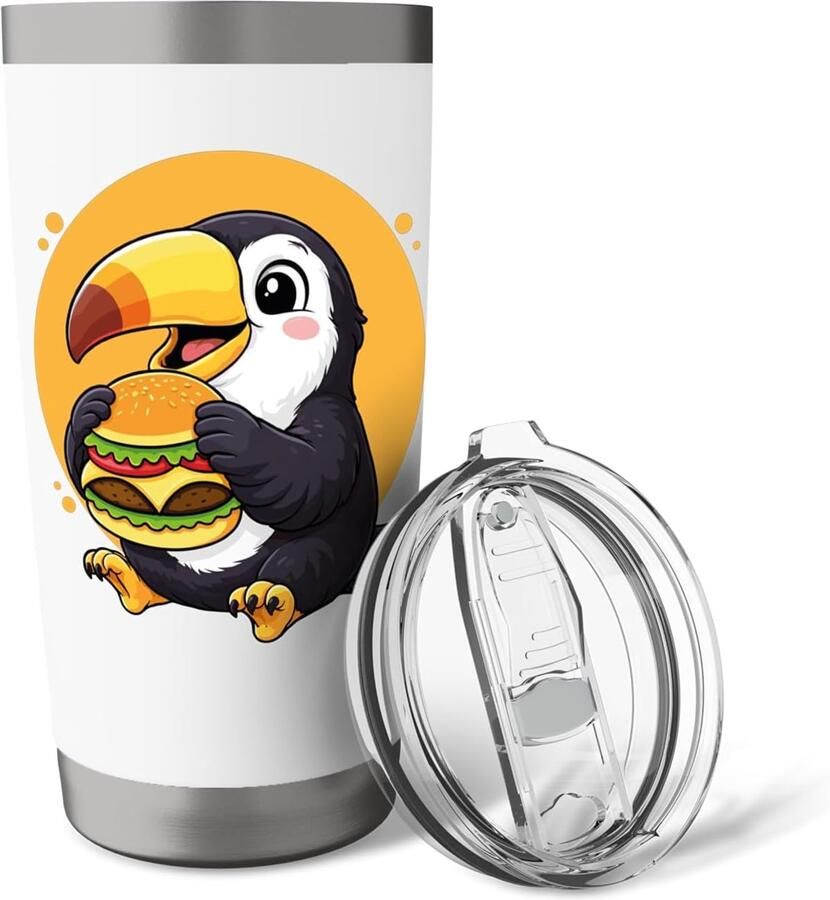 Die een hamburger eet grappig dubbelwandige thermobeker
