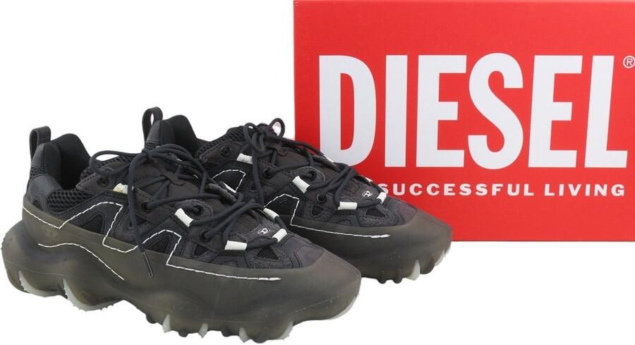 Diesel S-prototype P1 Heren Sneakers Zwart Leer Details Lage Top Rrp350