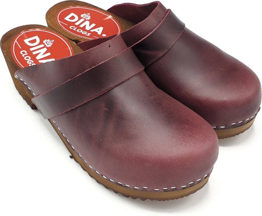 DINA Dames klompen zweeds van Echt nubuck leer tuinklompen werkklompen -zweedse klompen bordeaux rood