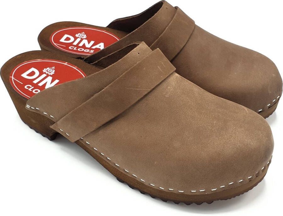 DINA Dames klompen zweeds Echt nubuck leer tuinklompen werkklompen zweedse klompen nubuck brown