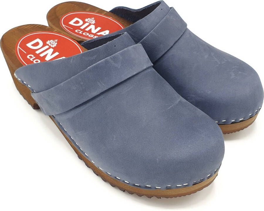 DINA Dames klompen zweeds van Echt nubuck leer tuinklompen werkklompen -zweedse klompen jeans blue