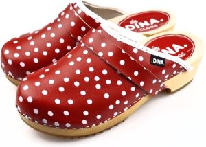 DINA klompen zweedse muilen rood met witte stip