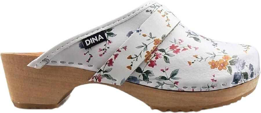 DINA dames klompen zweedse muilen wit met bloemetjesmotief - Foto 2
