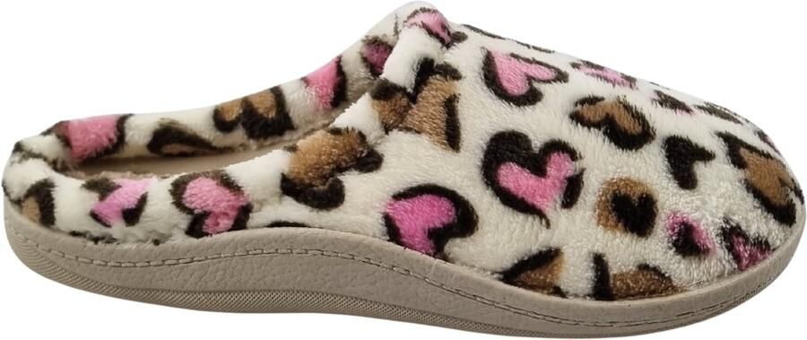 DINA Instap sloffen beige panter hearts lijk zacht met harde zool