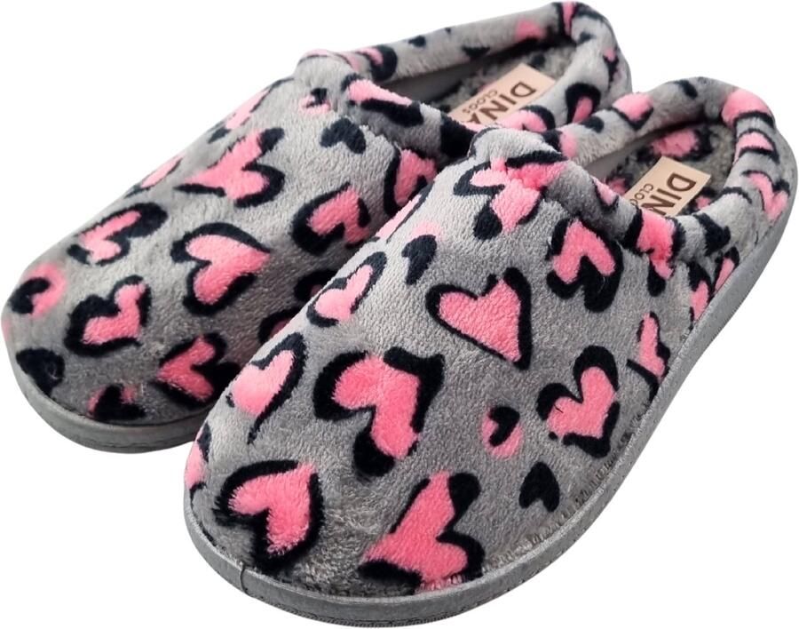 DINA Instap sloffen grey panter hearts lijk zacht met harde zool
