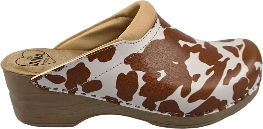 DINA Medische klompen beige koeienprint met beige zool