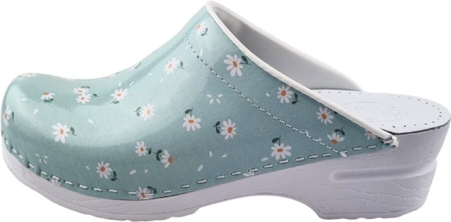 DINA Medische klompen Damesklompen Blauw met madeliefjes