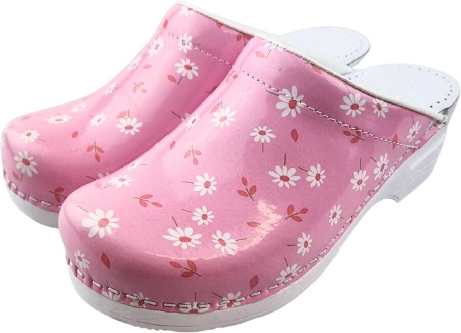 DINA Medische klompen Damesklompen Roze met madeliefjes
