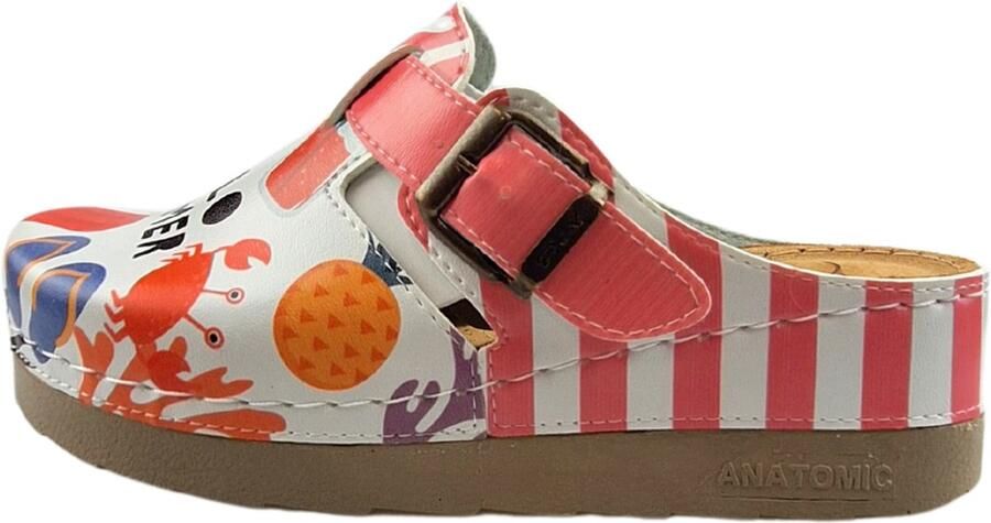 DINA Medische klompen met gesp Werkklompen Zorgklompen PU klompen met kunststof zool Dames klompen Hello Summer! Vrolijke clogs voor de zomer