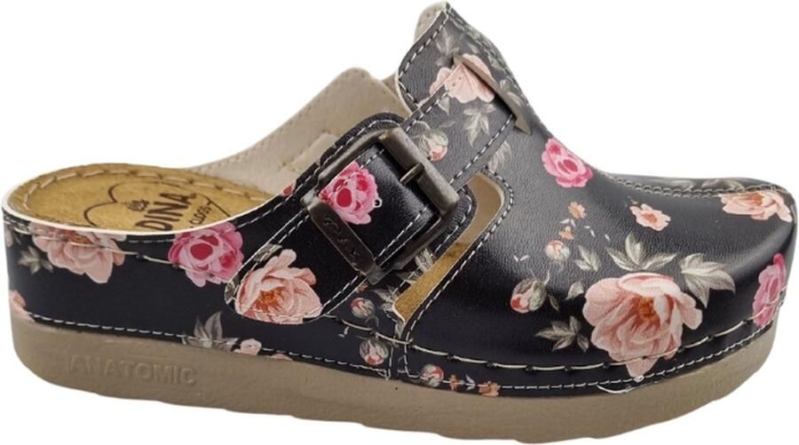 DINA Medische klompen werkklompen PU clogs Black Rose - Foto 1