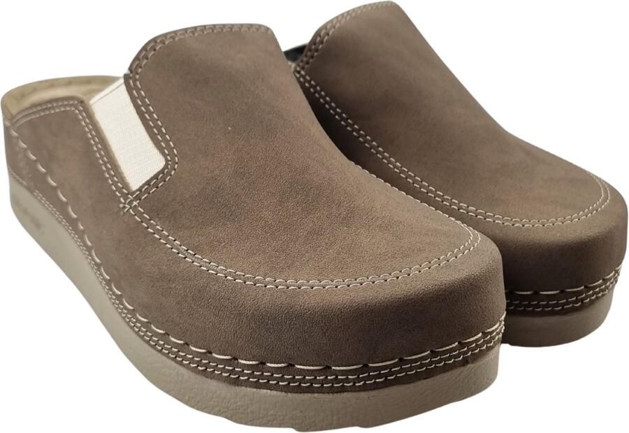 DINA Medische klompen Werkklompen Zorgklompen Dames klompen Instappers met zacht voetbed Nubuck leer Cappuchino - Foto 2