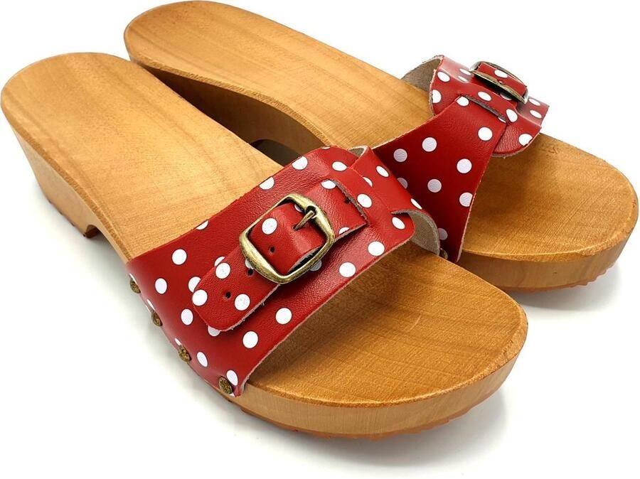 DINA muiltjes rood met witte stip leren sandalen voor dames - Foto 2
