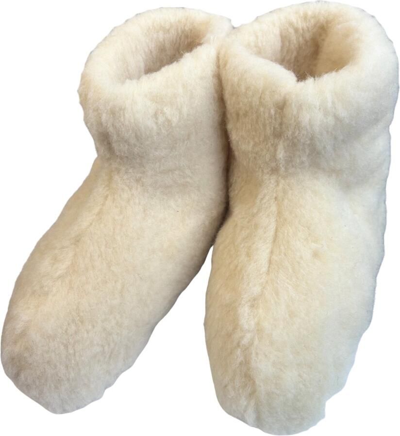 DINA wollen sloffen off-white hoog model 100% schapenwol