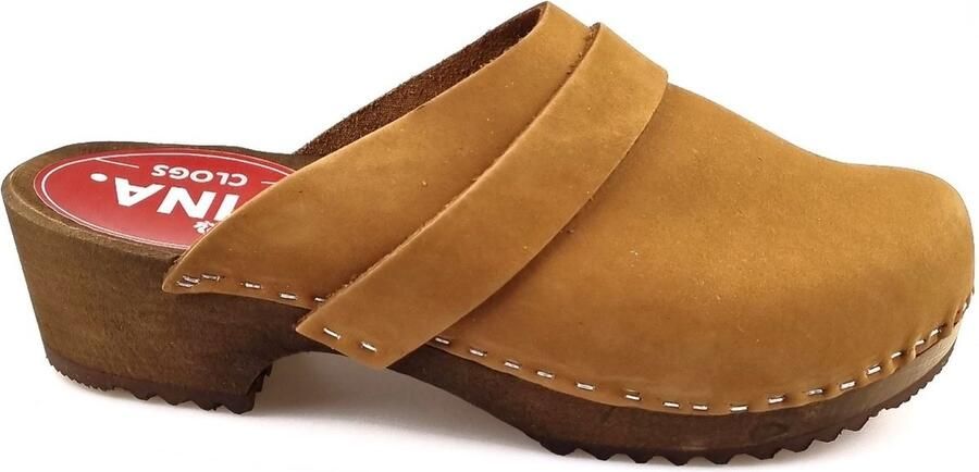 DINA Dames klompen zweeds van Echt nubuck leer tuinklompen werkklompen -zweedse klompen cognac - Foto 2