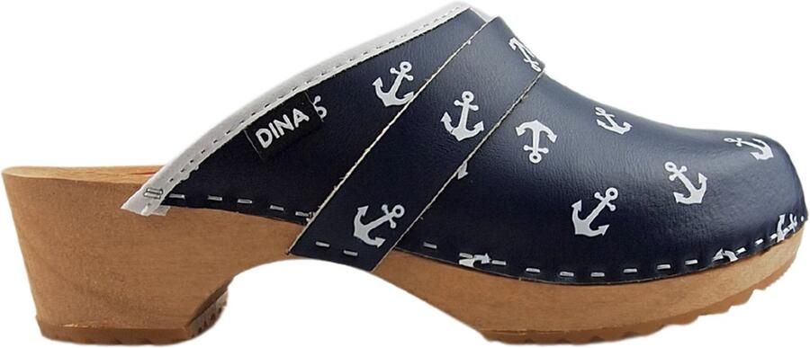 DINA Zweedse klompen Tuinklompen Thuisklompen Unisex klompen Echte leren Blauw met ankers design - Foto 2