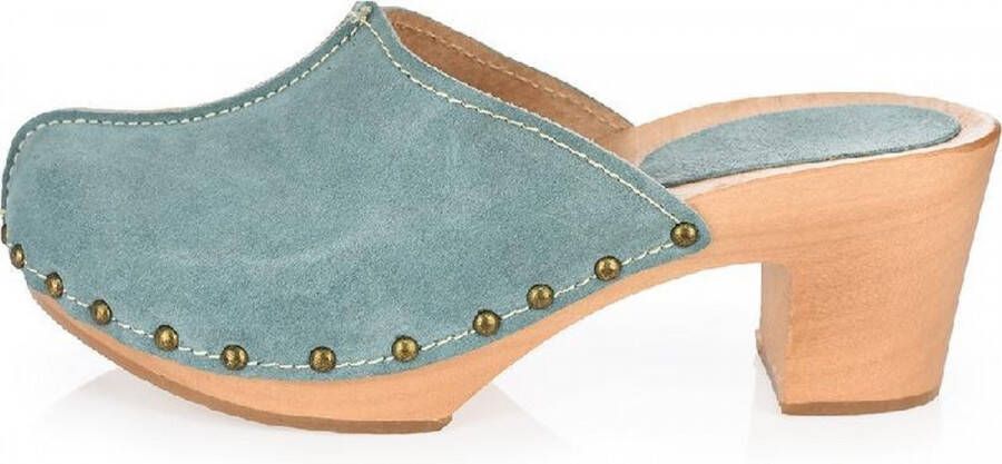 DINA Heels mint groen suede clogs dames clogs op hak - Foto 2
