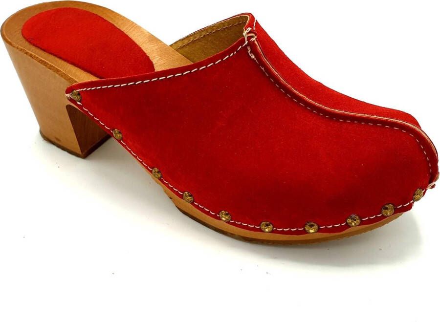 DINA Heels rood dames clogs suede