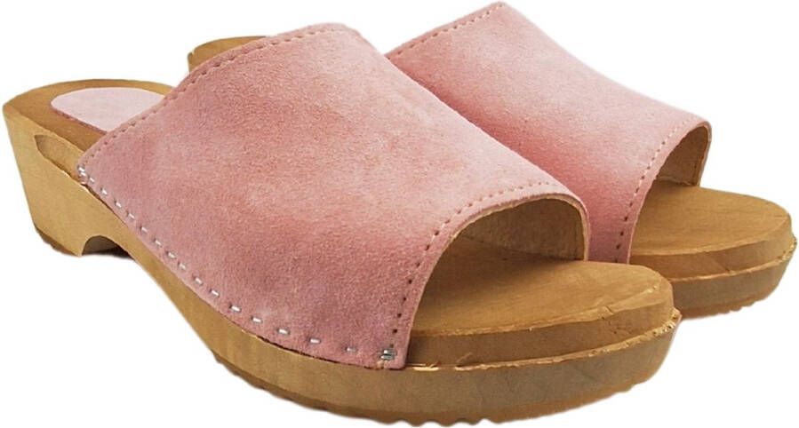 DINA Houten sandalen met suede leren upper Pastel Pink