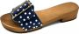DINA houten slipper met brede gesp dames blauw met stip - Thumbnail 1