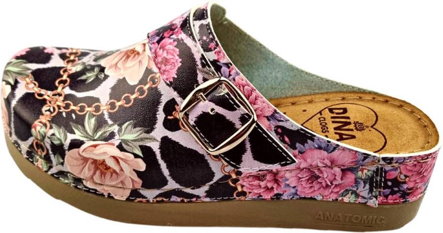 DINA Medische dames klompen PU zool PU klompen met kunststof zool ziekenhuis klompen zorgklompen CLOGS Leopard Rose