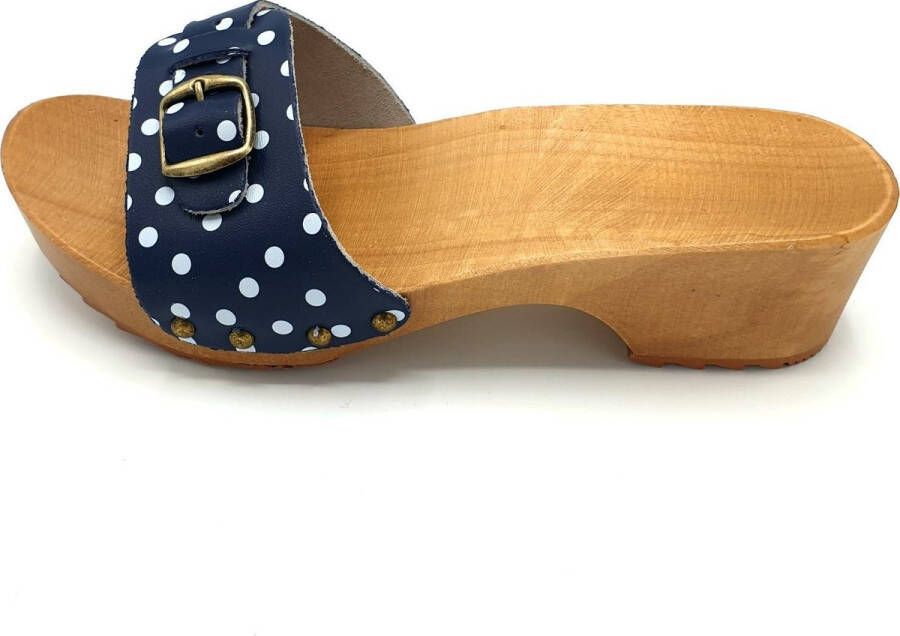 DINA muiltjes blauw met witte stip leren sandalen voor dames