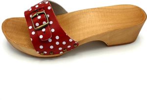 DINA muiltjes rood met witte stip leren sandalen voor dames