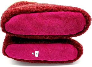 DINA wollen sloffen 100% wol pantoffels -rood met witte kraag hoog model