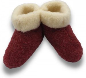 DINA wollen sloffen 100% wol pantoffels -Rood wit hoog model