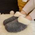 DINA wollen sloffen 100% wol pantoffels -zwart met witte kraag hoog model - Zwart