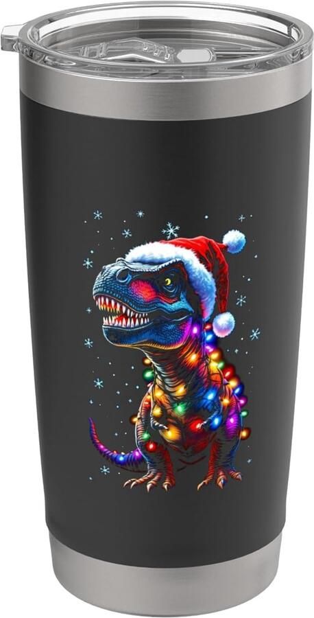 Dinosaurus met kerstverlichting dubbelwandige thermobeker