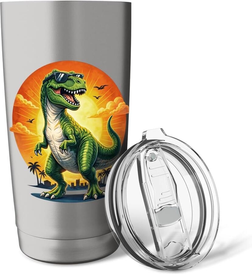 Dinosaurus met zonnebril dubbele wand thermobeker