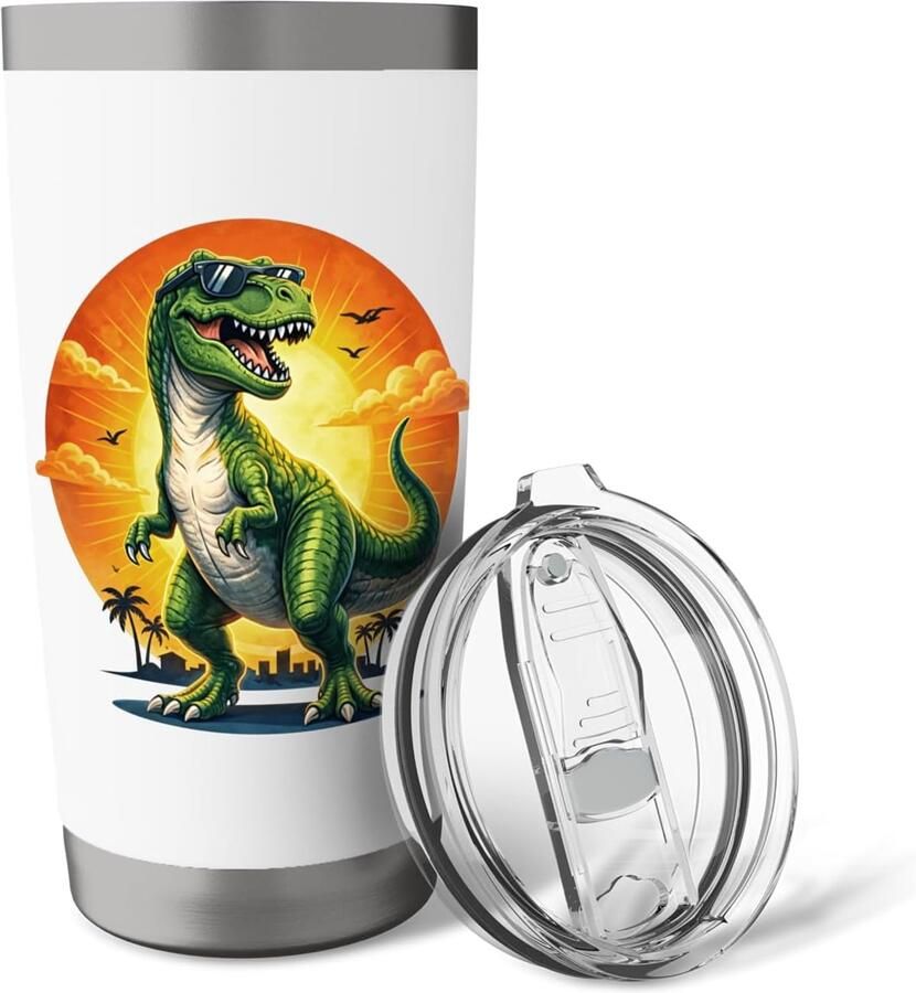 Dinosaurus met zonnebril dubbelwandige thermobeker