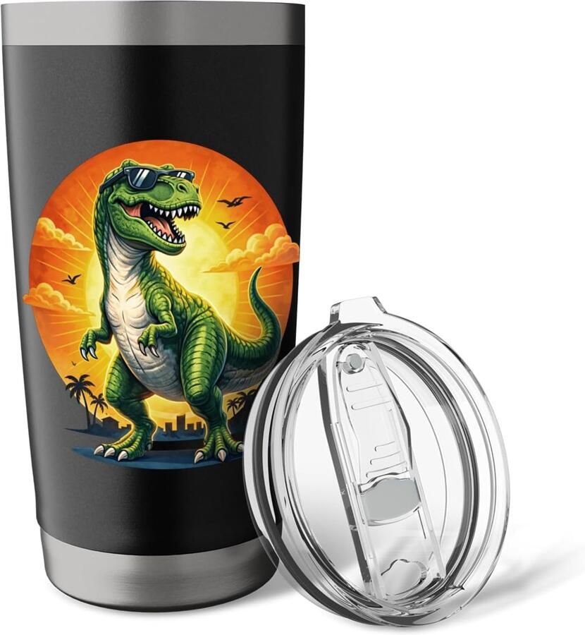 Dinosaurus met zonnebril dubbelwandige thermobeker