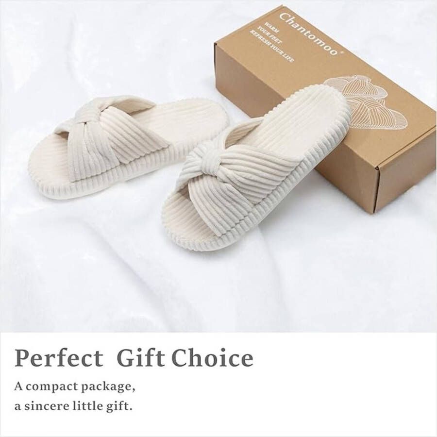 Dit product is geen merk. hantomoo Slippers voor Dames Geheugenfoam Huis Slaapkamer Katoenen Strik Kruisbanden Slide Slippers Schoenen Comfortabel Trendy Cadeauslippers