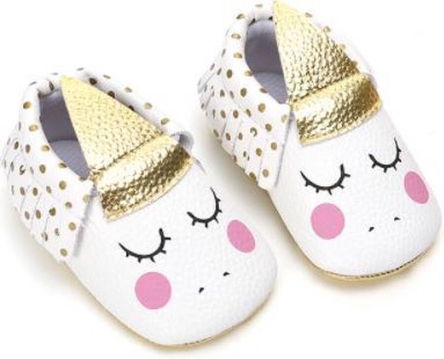 Geen merk Supercute Eenhoorn Baby Slofjes Wit Roze Goud Unicorn PU Leer Mocassins Kraamcadeau Babyshower