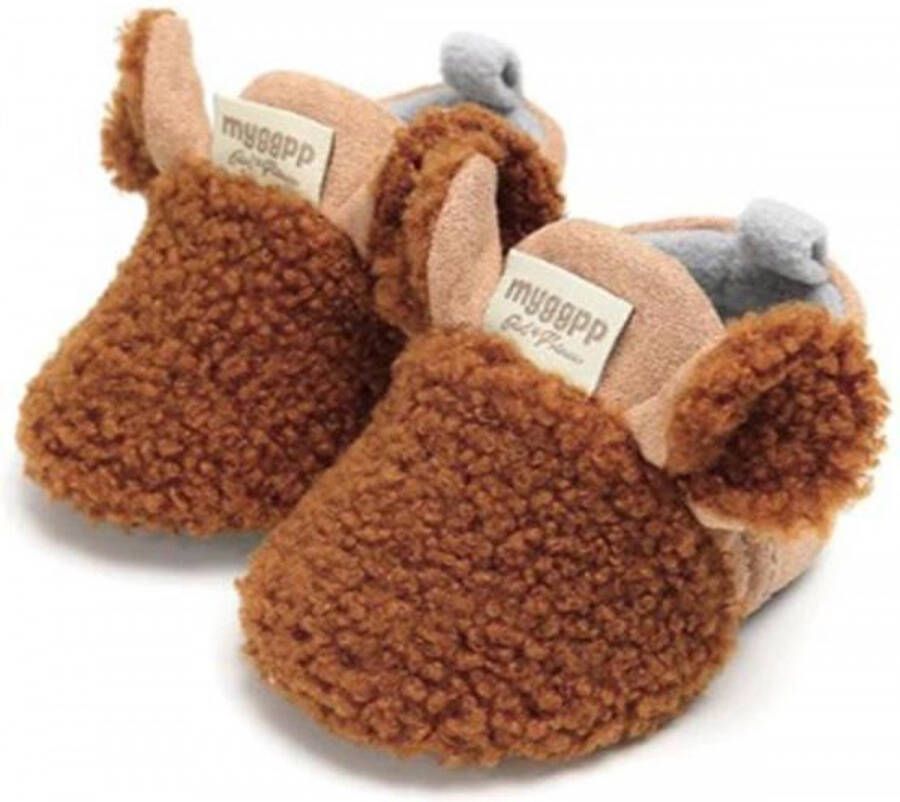 Lieve warme baby slofjes schoentjes met anti slip zooltjes 0 6 maanden. Bruin lichtblauw