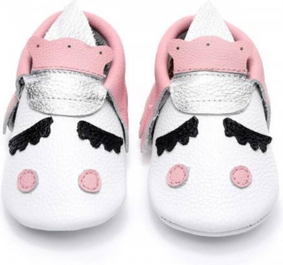 Merkloos Sans marque Eenhoorn baby slofjes wit roze zilver 3 6 maanden Unicorn PU leer Kraamcadeau Babyshower