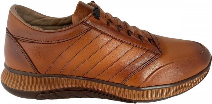 Online Express Schoenen Heren sport instapper Mannenschoenen met elastiek veterbandje Nette schoenen comfort 24 7 Casual comfort sneaker 115 Echt leer Cognac
