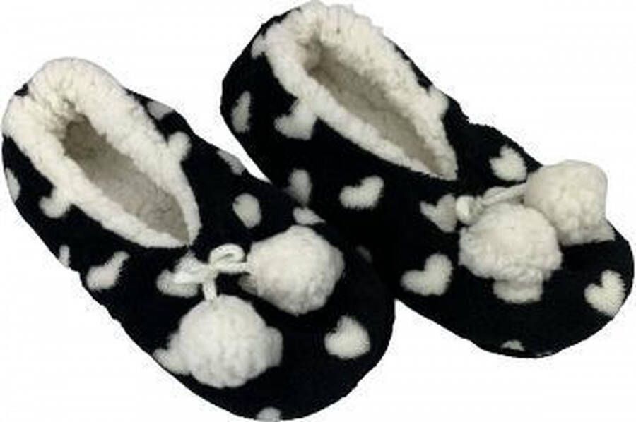 Pantoffel laag model hartjesprint balletjes Zwart Wit 30 Pantoffels Dames – Pantoffels meisjes Warme pantoffels – Sloffen dames – Sloffen meisjes – Winter Kerst cadeau – Kerstcadeau – Kerst – Sinterklaas – Cadeau