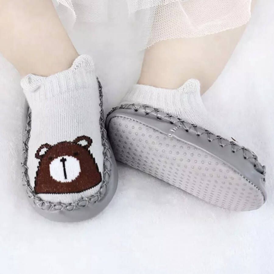 Slofjes Baby Beer Voetlengte 12 CM Anti-Slip Zooltje Kraamcadeautje Unisex 6 tot 12 Maanden