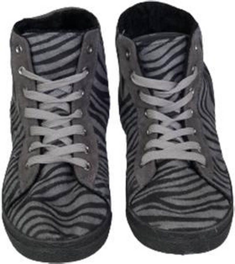 Sneakers RIHANNA zebraprint halfhoog met voering Grijs Zwart Suedine