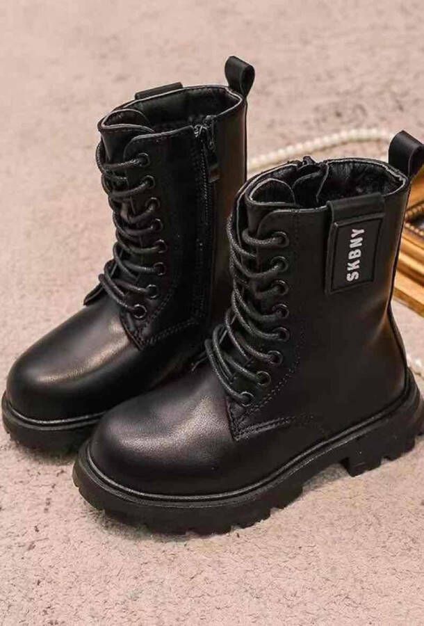 Djsa fashion Warme laarzen voor meisjes Winterbotjes- Enkellaarsjes-| kinderbotten- Veterboots Biker boots _ _ZWART - Foto 5